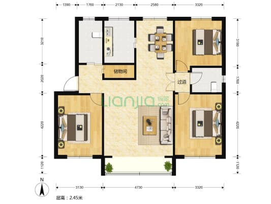 合欢公寓 3室2厅2卫 135平方