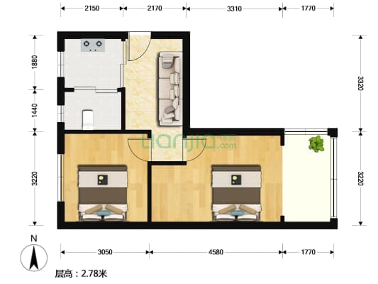 东沟二村 2室1厅1卫 53平方