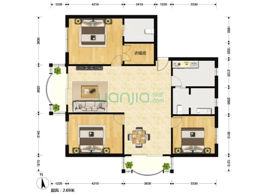 汇华南园 3室2厅2卫 130平方