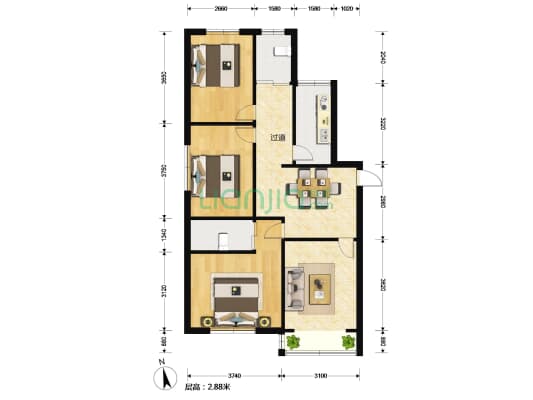 恒鑫公寓 3室2厅2卫 151平方