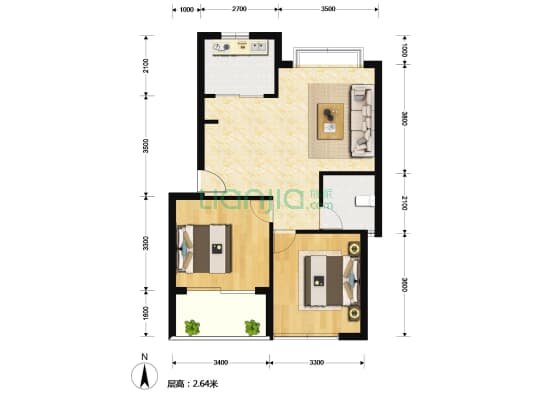 阳光美林 2室1厅1卫 93平方