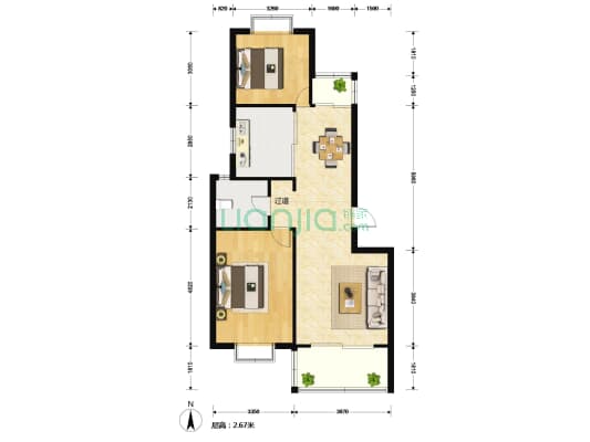 通德苑 2室2厅1卫 107平方