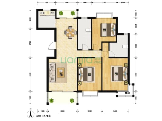 新月锦绣园 3室2厅2卫 136平方