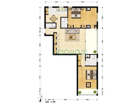 湘江大厦 2室2厅3卫 120平方