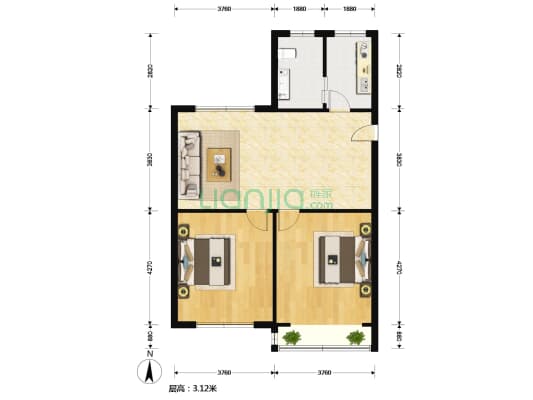 吴淞三村 2室2厅1卫 84平方
